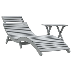 vidaXL Sun Lounger with Table Grey Solid Wood Acacia