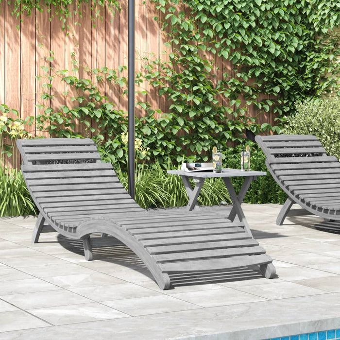 vidaXL Sun Lounger with Table Grey Solid Wood Acacia