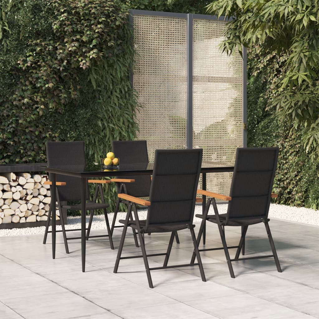 vidaXL 5 Piece Garden Dining Set Black and Brown Poly Rattan