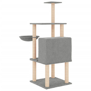 vidaXL Cat Tree with Sisal Scratching Posts Light Grey 132 cm