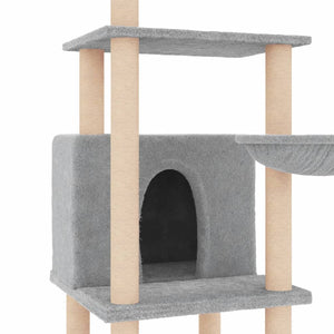 vidaXL Cat Tree with Sisal Scratching Posts Light Grey 132 cm