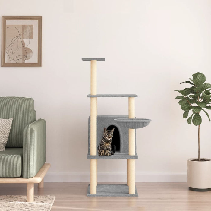 vidaXL Cat Tree with Sisal Scratching Posts Light Grey 132 cm