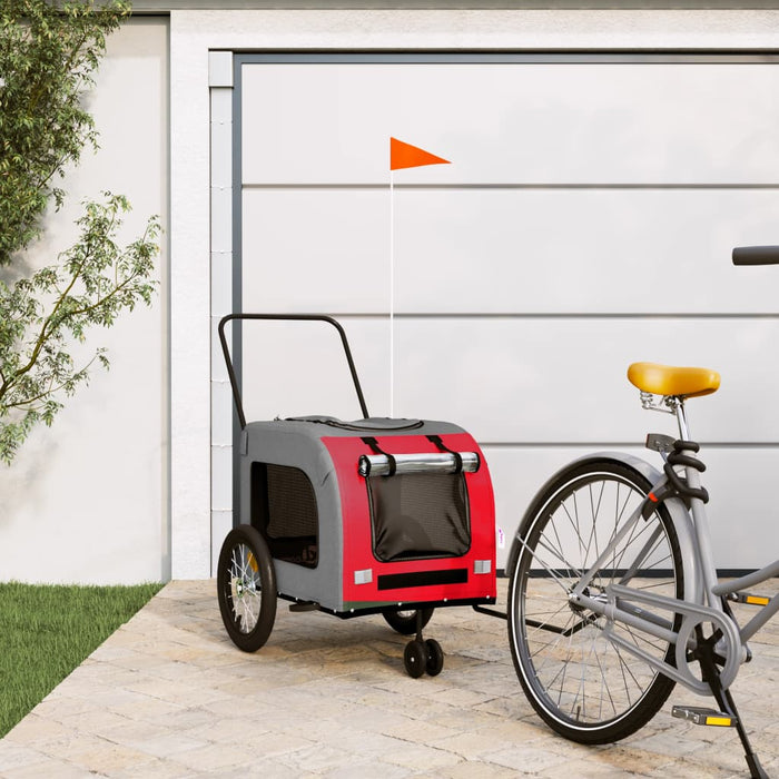 vidaXL Pet Bike Trailer Red and Grey Oxford Fabric and Iron