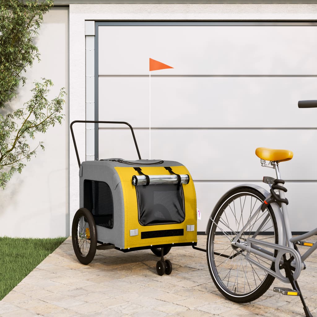 vidaXL Pet Bike Trailer Yellow and Grey Oxford Fabric and Iron