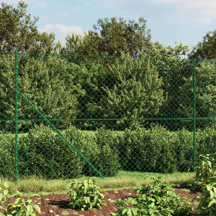 vidaXL Chain Link Fence with Spike Anchors Green 1.4x25 m