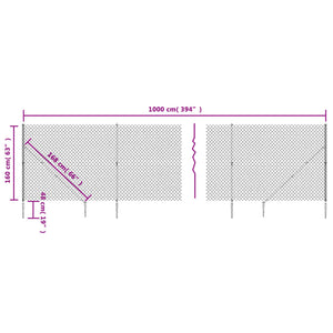 vidaXL Chain Link Fence with Spike Anchors Anthracite 1.6x10 m