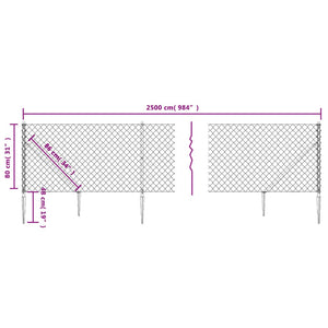 vidaXL Chain Link Fence with Spike Anchors Anthracite 0.8x25 m