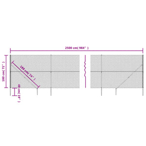 vidaXL Chain Link Fence with Spike Anchors Anthracite 1.8x25 m