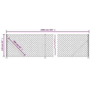 vidaXL Chain Link Fence with Flange Anthracite 1.1x10 m