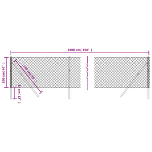 vidaXL Chain Link Fence Silver 1x10 m