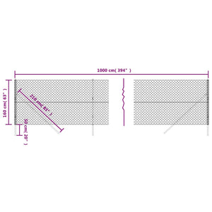 vidaXL Chain Link Fence Silver 1.6x10 m