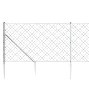 vidaXL Chain Link Fence with Spike Anchors Silver 0.8x10 m