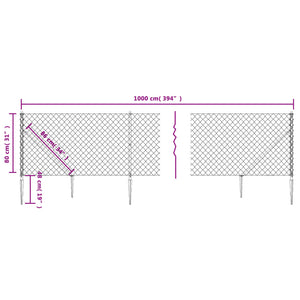 vidaXL Chain Link Fence with Spike Anchors Silver 0.8x10 m