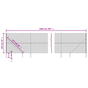 vidaXL Chain Link Fence with Spike Anchors Silver 1.4x10 m