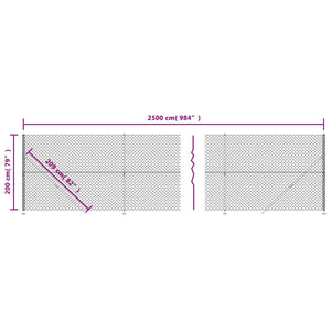 vidaXL Chain Link Fence with Flange Silver 2x25 m