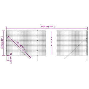 vidaXL Wire Mesh Fence Green 1.6x10 m Galvanised Steel