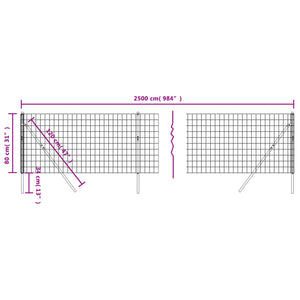 vidaXL Wire Mesh Fence Green 0.8x25 m Galvanised Steel