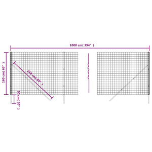 vidaXL Wire Mesh Fence Green 1.6x10 m Galvanised Steel