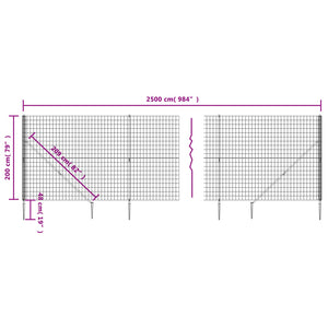 vidaXL Wire Mesh Fence with Spike Anchors Green 2x25 m