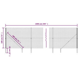 vidaXL Wire Mesh Fence with Spike Anchors Green 1.8x10 m