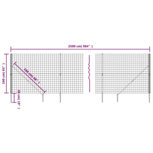 vidaXL Wire Mesh Fence with Spike Anchors Green 1.6x25 m