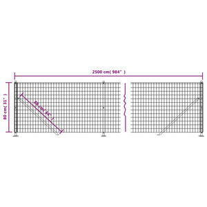 vidaXL Wire Mesh Fence with Flange Green 0.8x25 m