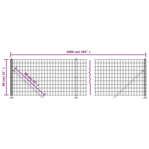 vidaXL Wire Mesh Fence with Flange Green 0.8x10 m