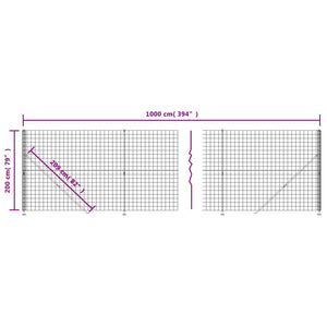 vidaXL Wire Mesh Fence with Flange Green 2x10 m