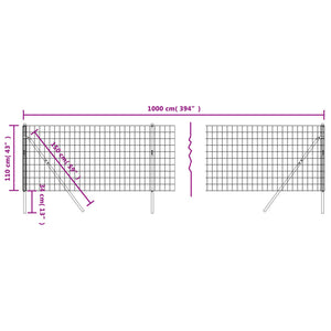 vidaXL Wire Mesh Fence Anthracite 1.1x10 m Galvanised Steel