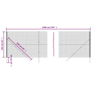 vidaXL Wire Mesh Fence Anthracite 1.6x10 m Galvanised Steel