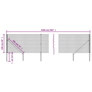 vidaXL Wire Mesh Fence with Spike Anchors Anthracite 1x25 m