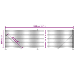 vidaXL Wire Mesh Fence with Flange Anthracite 1.1x10 m