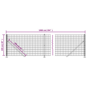 vidaXL Wire Mesh Fence with Flange Anthracite 1x10 m