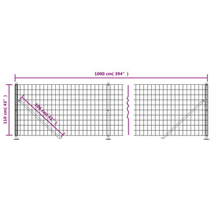 vidaXL Wire Mesh Fence with Flange Anthracite 1.1x10 m