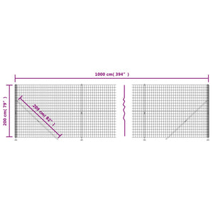 vidaXL Wire Mesh Fence with Flange Anthracite 2x10 m