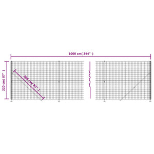 vidaXL Wire Mesh Fence with Flange Anthracite 2.2x10 m