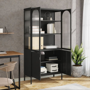 vidaXL Highboard Black 90x40x180 cm Glass and Steel