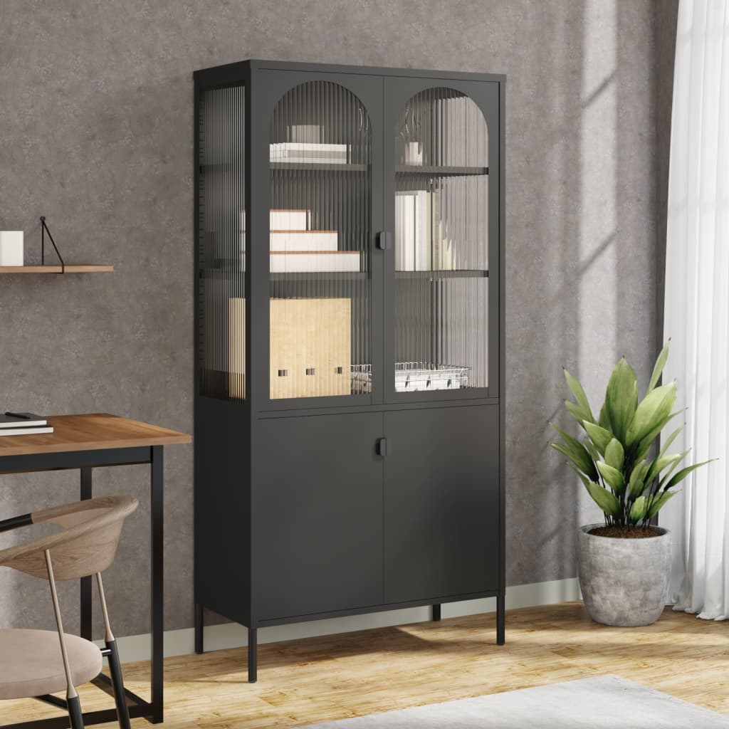 vidaXL Highboard Black 90x40x180 cm Glass and Steel