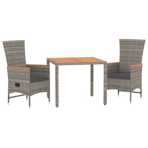 vidaXL 3 Piece Garden Dining Set Grey Poly Rattan&Solid Wood Acacia