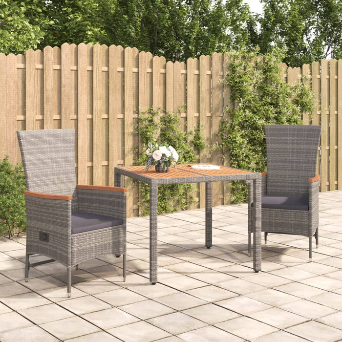 vidaXL 3 Piece Garden Dining Set Grey Poly Rattan&Solid Wood Acacia