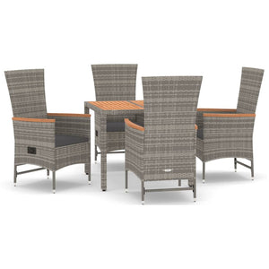 vidaXL 5 Piece Garden Dining Set Grey Poly Rattan&Solid Wood Acacia