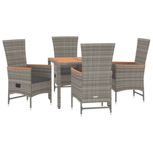 vidaXL 5 Piece Garden Dining Set Grey Poly Rattan&Solid Wood Acacia