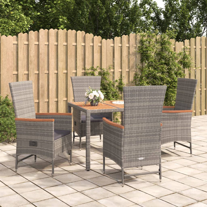 vidaXL 5 Piece Garden Dining Set Grey Poly Rattan&Solid Wood Acacia