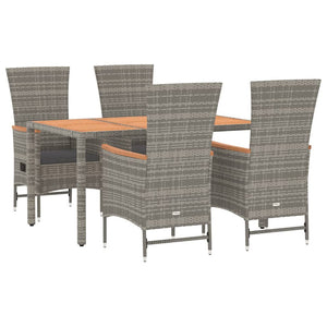 vidaXL 5 Piece Garden Dining Set Grey Poly Rattan&Solid Wood Acacia