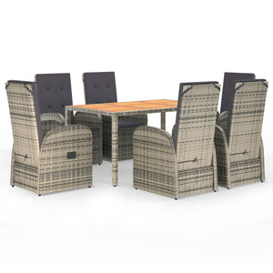 vidaXL 7 Piece Garden Dining Set Grey Poly Rattan&Solid Wood Acacia