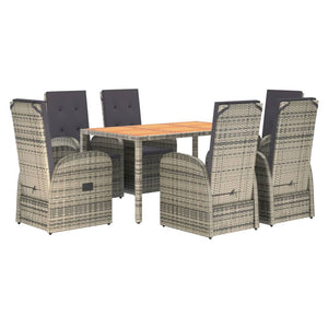 vidaXL 7 Piece Garden Dining Set Grey Poly Rattan&Solid Wood Acacia