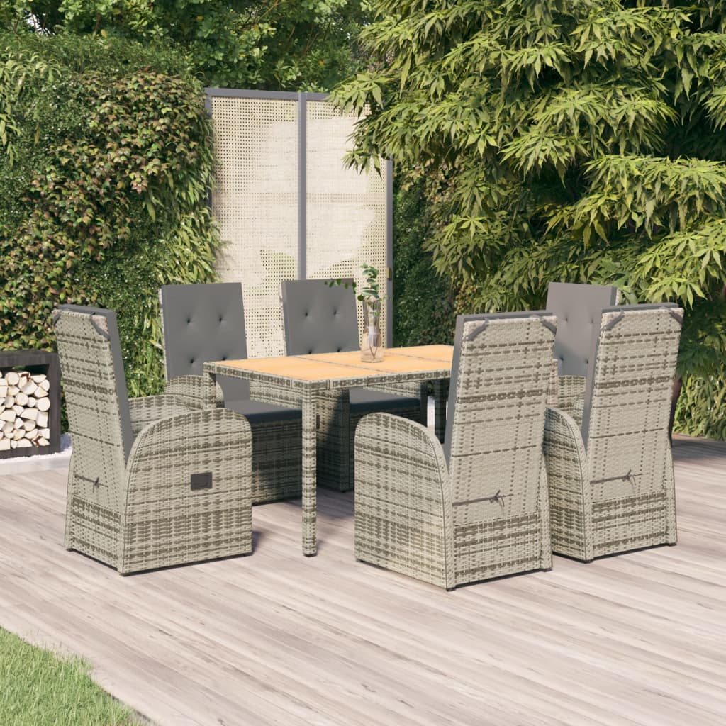 vidaXL 7 Piece Garden Dining Set Grey Poly Rattan&Solid Wood Acacia