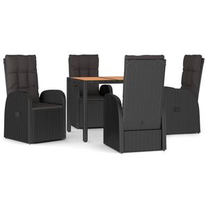 vidaXL 5 Piece Garden Dining Set Black Poly Rattan&Solid Wood Acacia