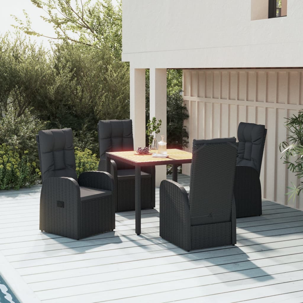 vidaXL 5 Piece Garden Dining Set Black Poly Rattan&Solid Wood Acacia