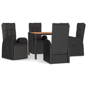 vidaXL 5 Piece Garden Dining Set Black Poly Rattan&Solid Wood Acacia